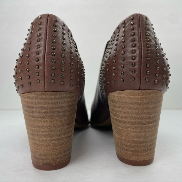 NWOT Soul Bound Brown D’Orsay Keelin Point Toe Block Heel Leather Studded Bootie - Picture 9 of 13